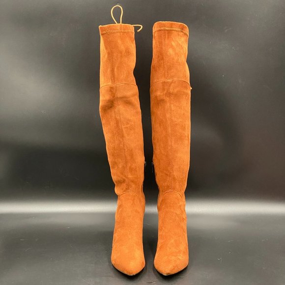 Shoes Brown Suede Pointy Toe Chunky Low Heels Over The Knee Boots